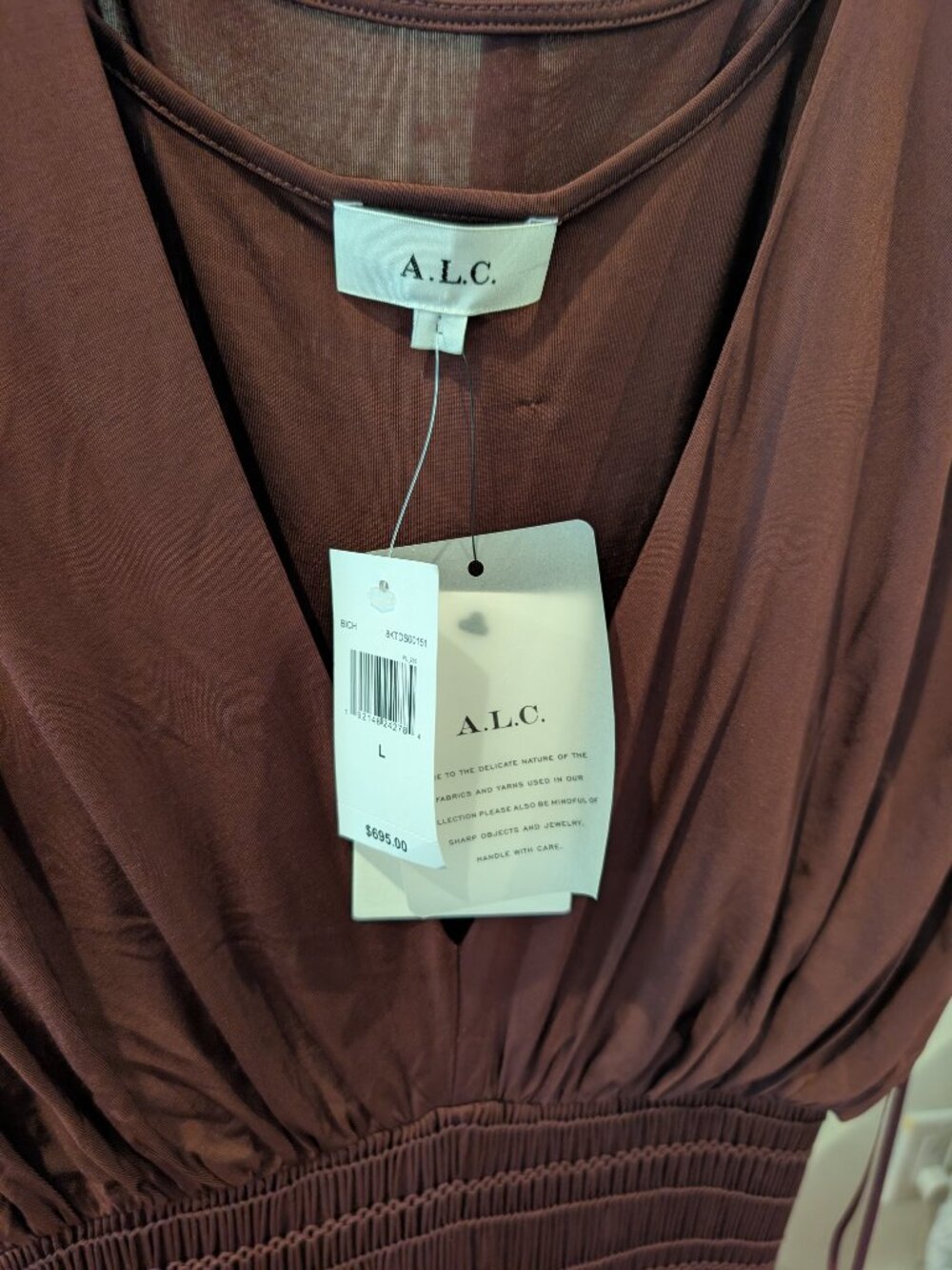 A.L.C. Delicate Smocked Maxi Dress • Deep Burgundy • Size L • NWT $695 - Picture 3 of 4